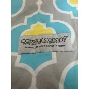Baby Carseat Canopy Blue Yellow Geometric Minky Dot Infant Car Seat Cover EUC